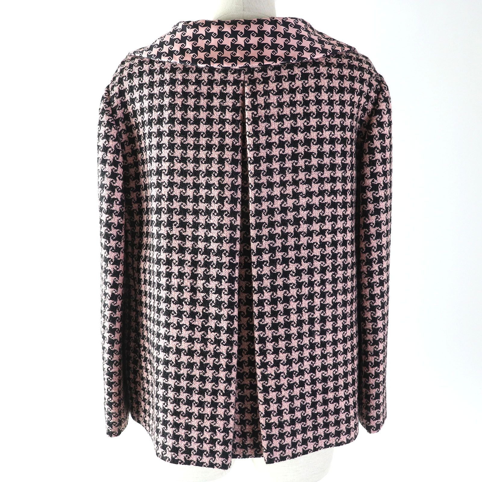 GUCCI GG Button Houndstooth Wool Silk Lined 3/4 Sleeve Jacket Size 40