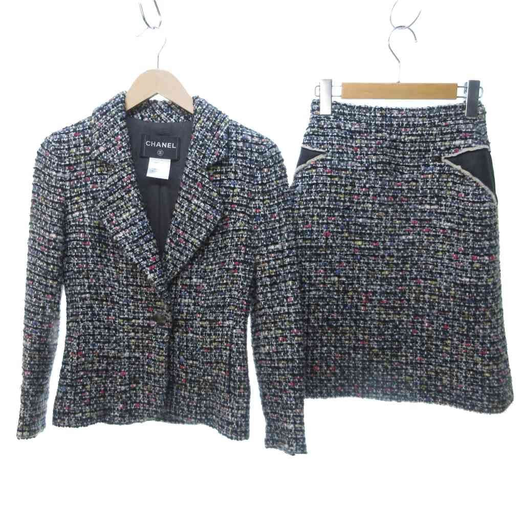 CHANEL Mix Tweed Setup Suit Coco Mark Mouton Multicolor