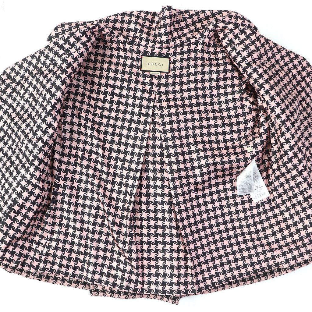 GUCCI GG Button Houndstooth Wool Silk Lined 3/4 Sleeve Jacket Size 40
