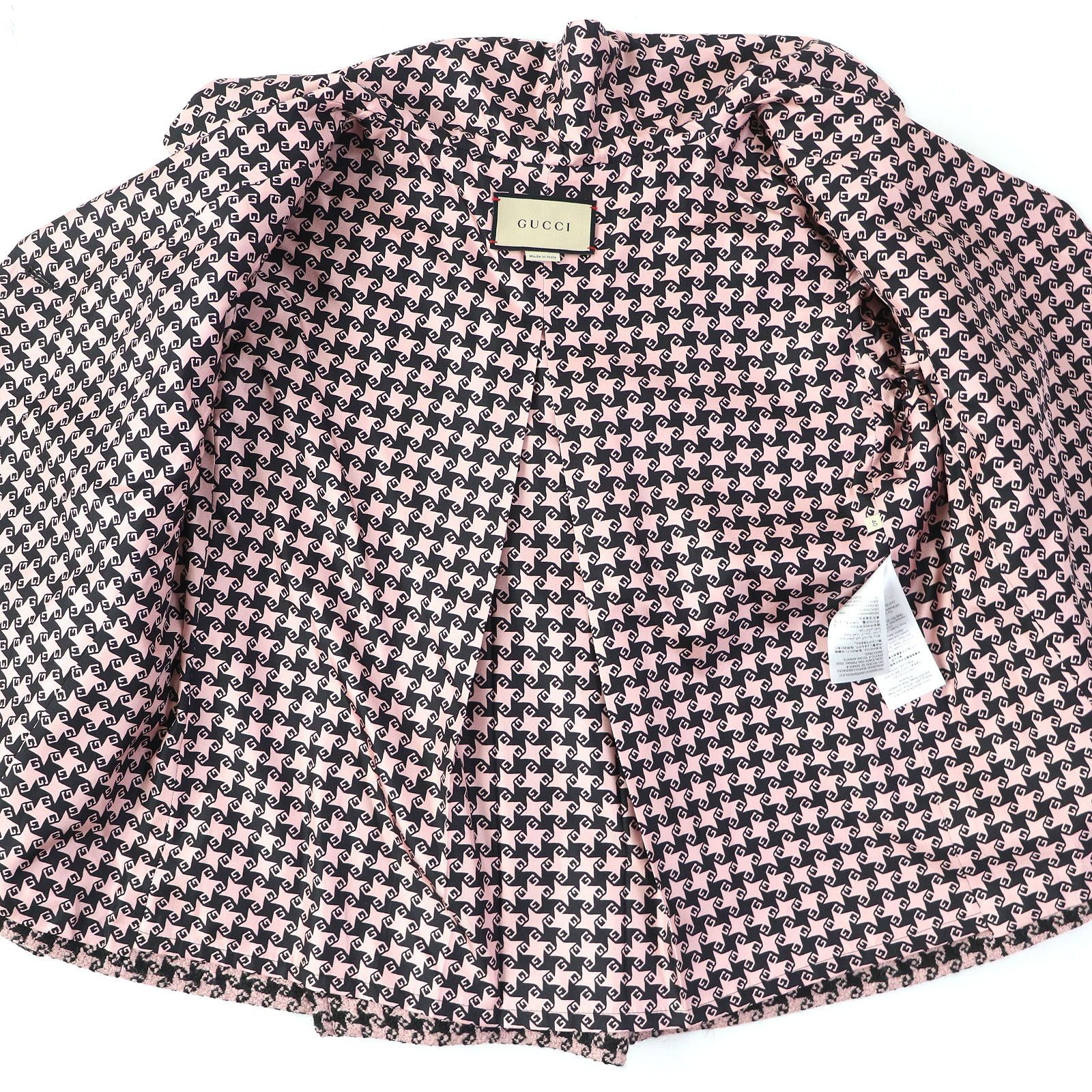 GUCCI GG Button Houndstooth Wool Silk Lined 3/4 Sleeve Jacket Size 40