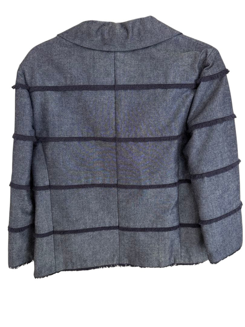 Chanel Denim-Look Fringe Coco Button Jacket 42