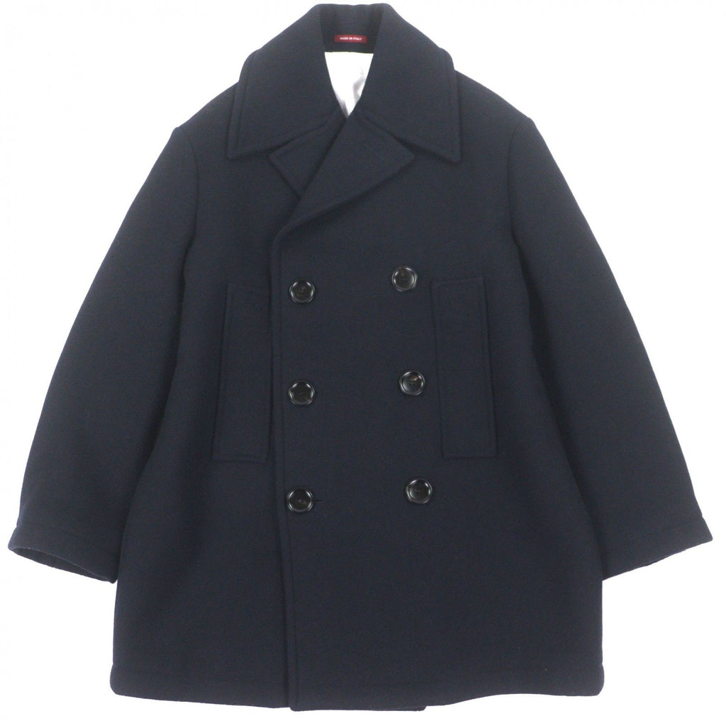 GUCCI Web Line Logo Button Double Breasted Wool Peacoat Navy Size 50