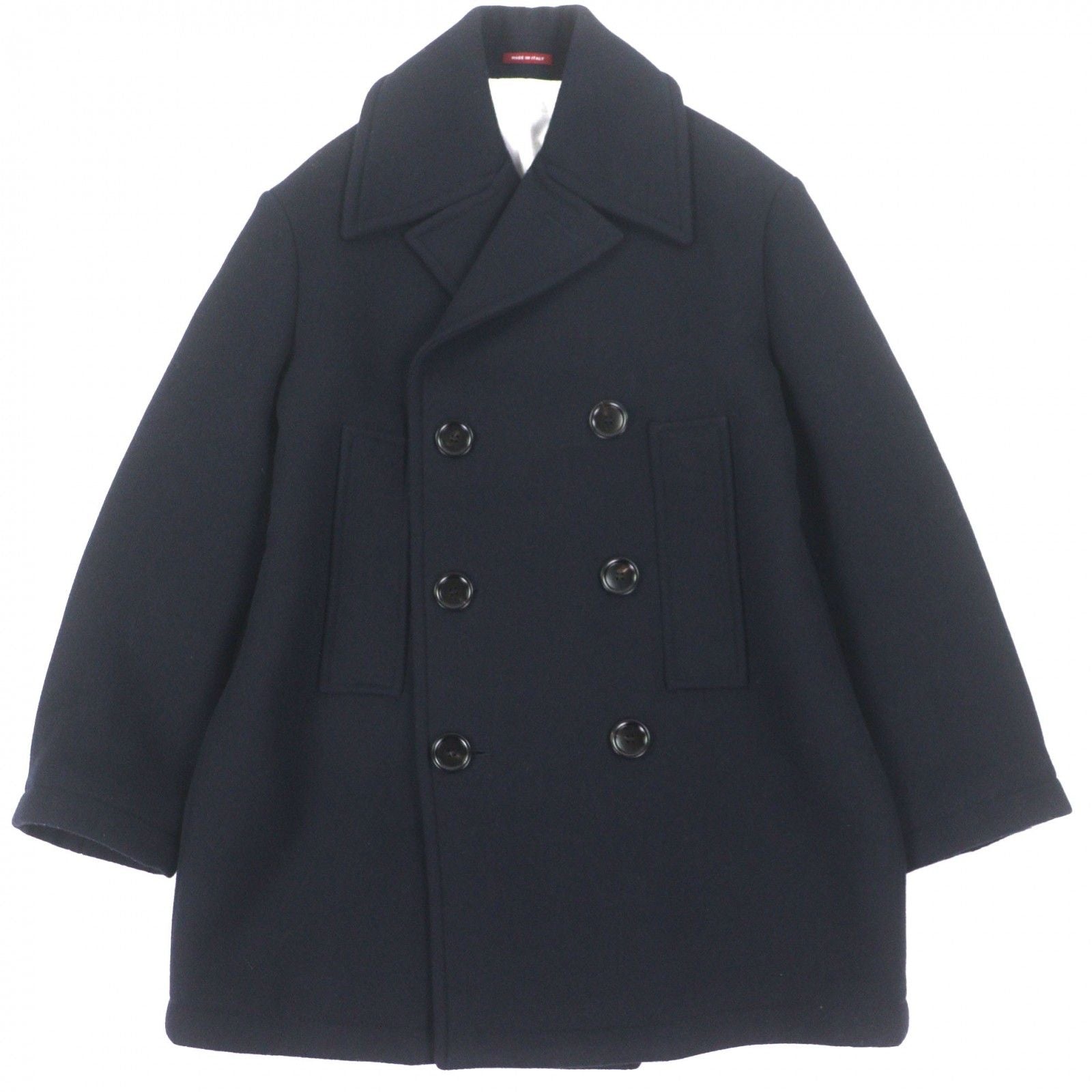 GUCCI Web Line Logo Button Double Breasted Wool Peacoat Navy Size 50