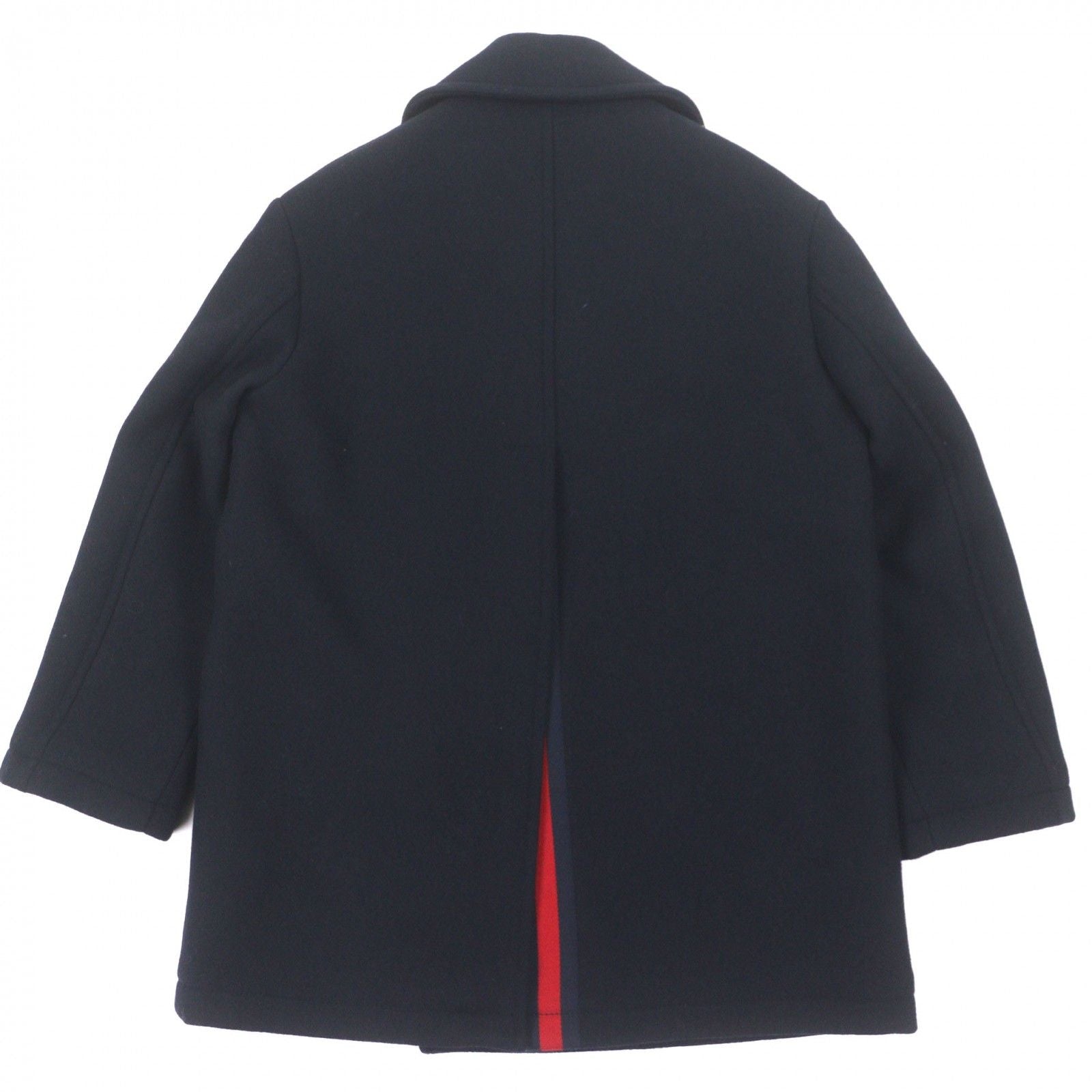GUCCI Web Line Logo Button Double Breasted Wool Peacoat Navy Size 50
