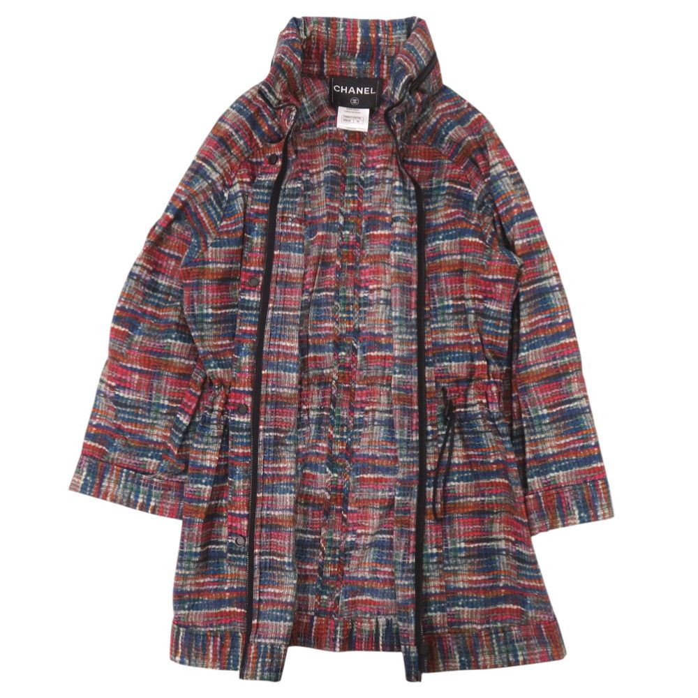 Chanel P48057V35794 Coco Button Vintage Tweed Rain Coat Waist Drawcord Cotton 34