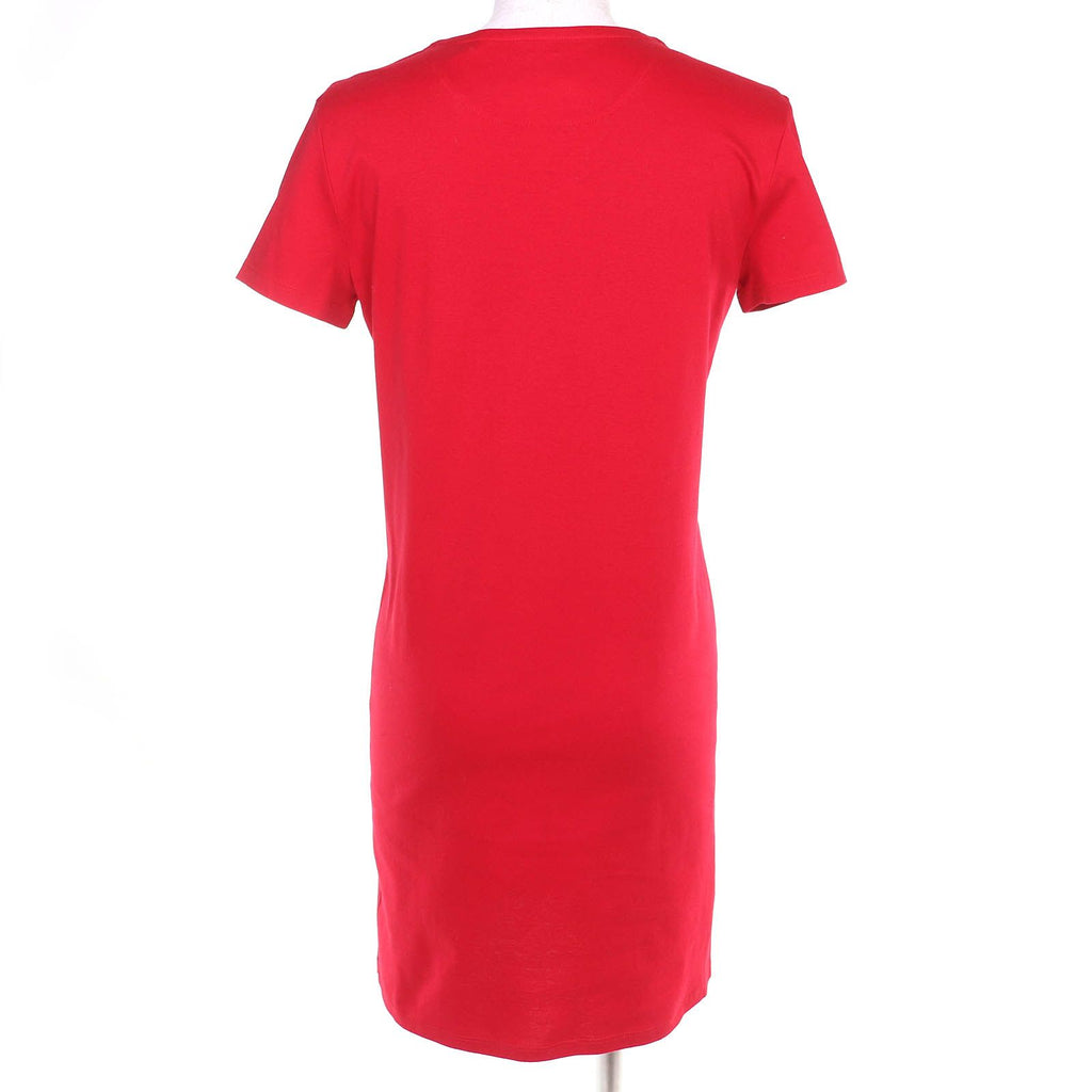 Hermès Cotton Pocket Embroidery Crew Neck Short Sleeve Dress Red 34