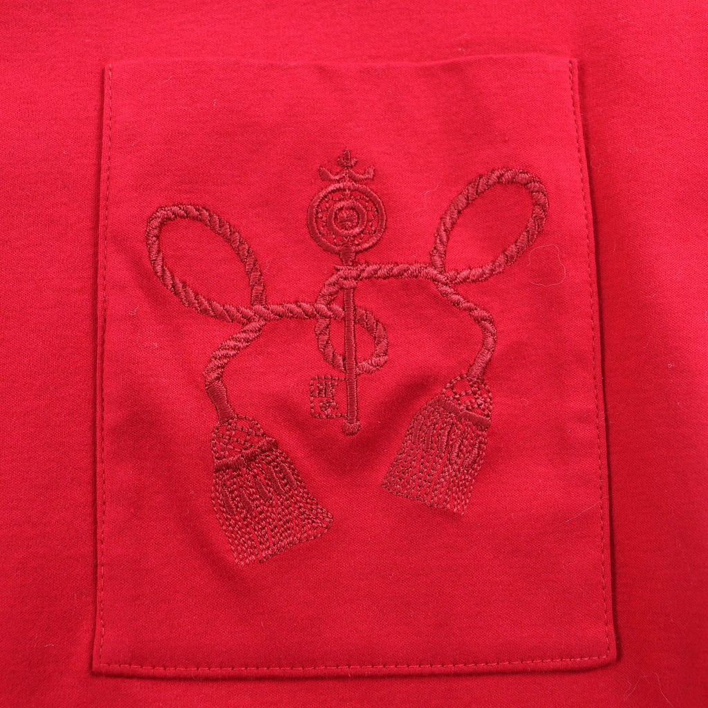 Hermès Cotton Pocket Embroidery Crew Neck Short Sleeve Dress Red 34