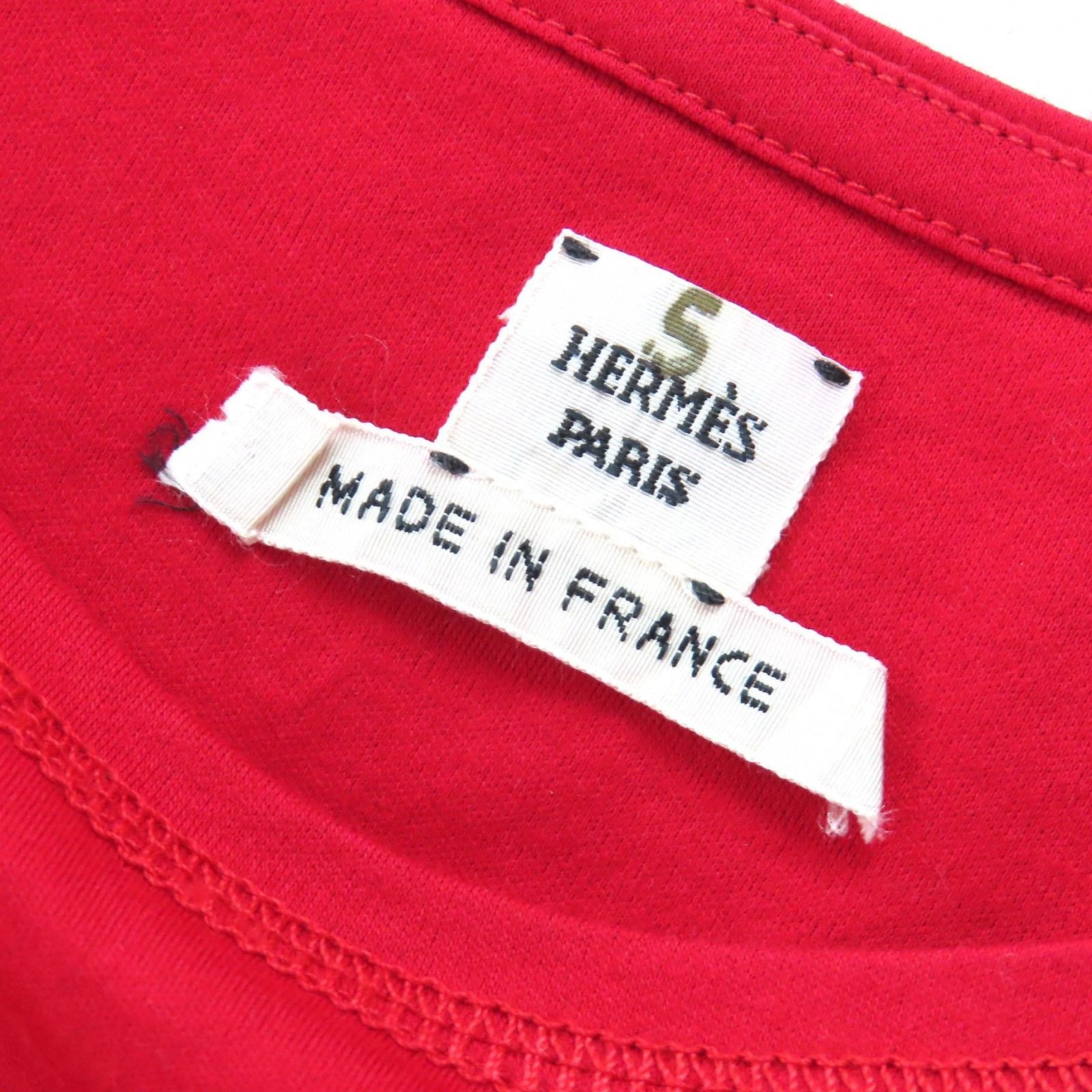 Hermès Cotton Pocket Embroidery Crew Neck Short Sleeve Dress Red 34