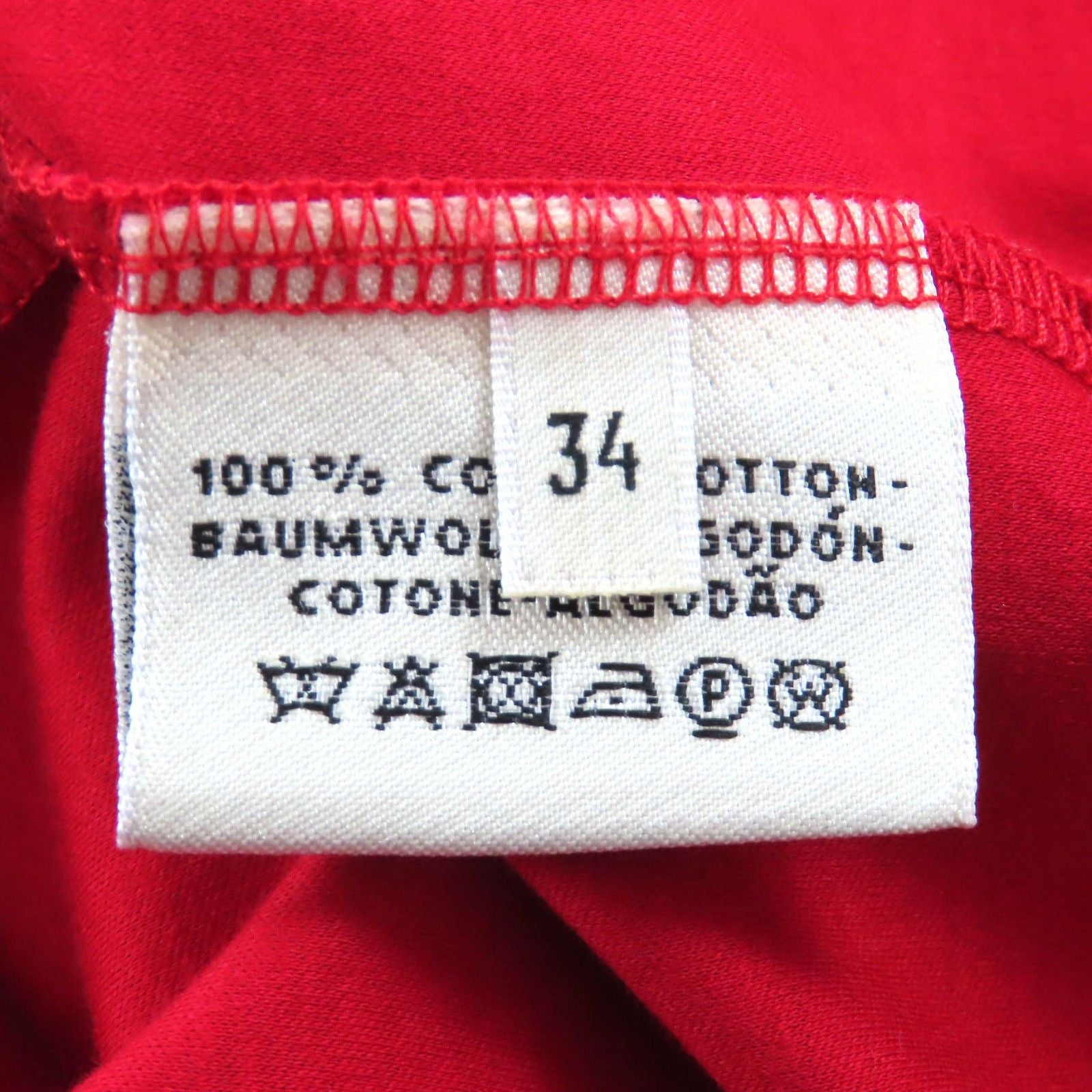 Hermès Cotton Pocket Embroidery Crew Neck Short Sleeve Dress Red 34