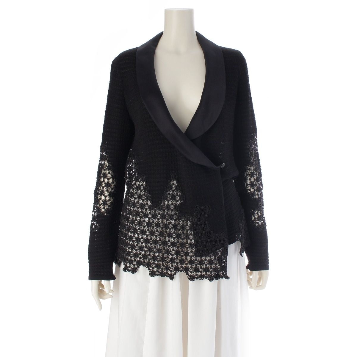 CHANEL Cotton Nylon Knit Sheer Cardigan Jacket P41281 Black