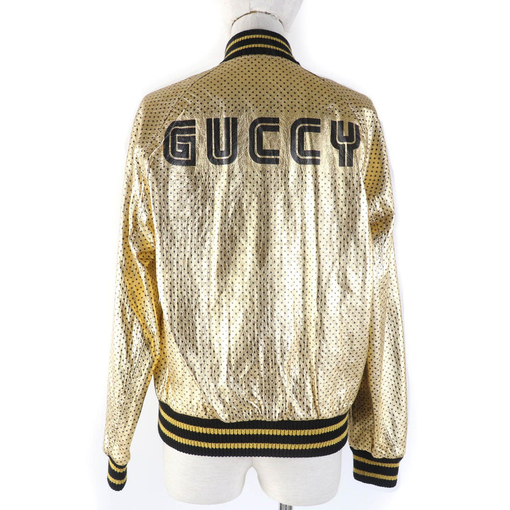 GUCCI 19AW GUCCY Back Logo Lambskin Bomber Jacket Gold Size 38