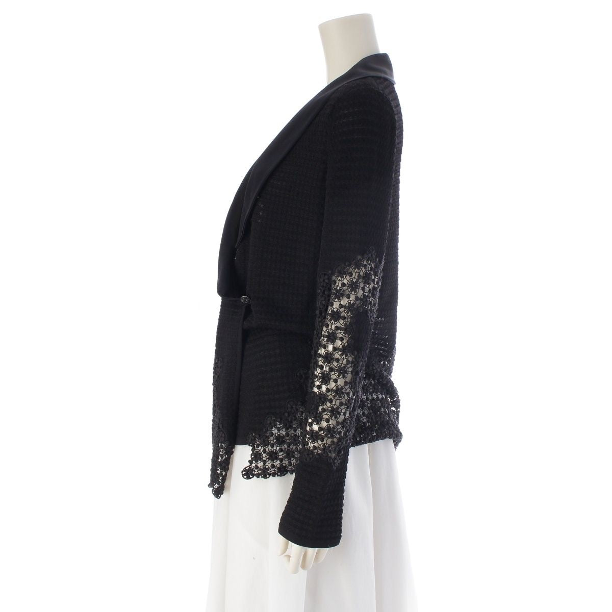 CHANEL Cotton Nylon Knit Sheer Cardigan Jacket P41281 Black