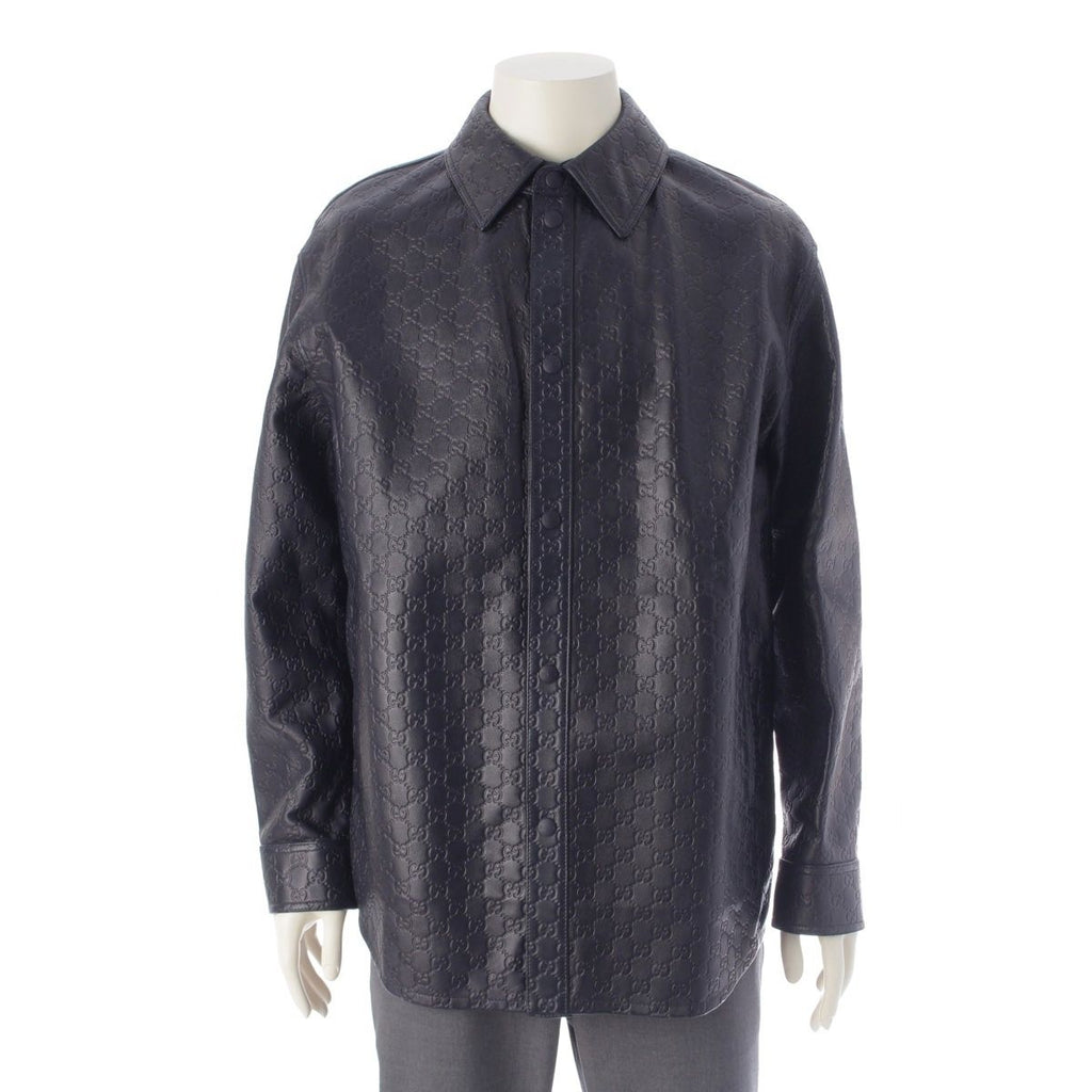 Gucci 2025AW 833460 Leather GG Guccissima Jacket Navy 46