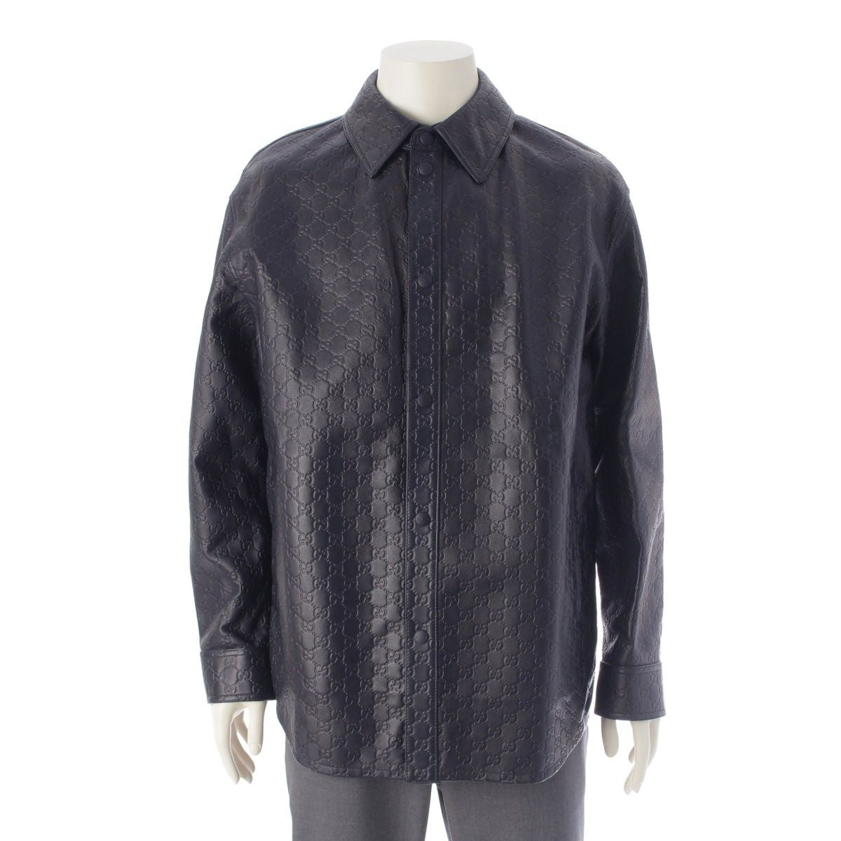 Gucci 2025AW 833460 Leather GG Guccissima Jacket Navy 46