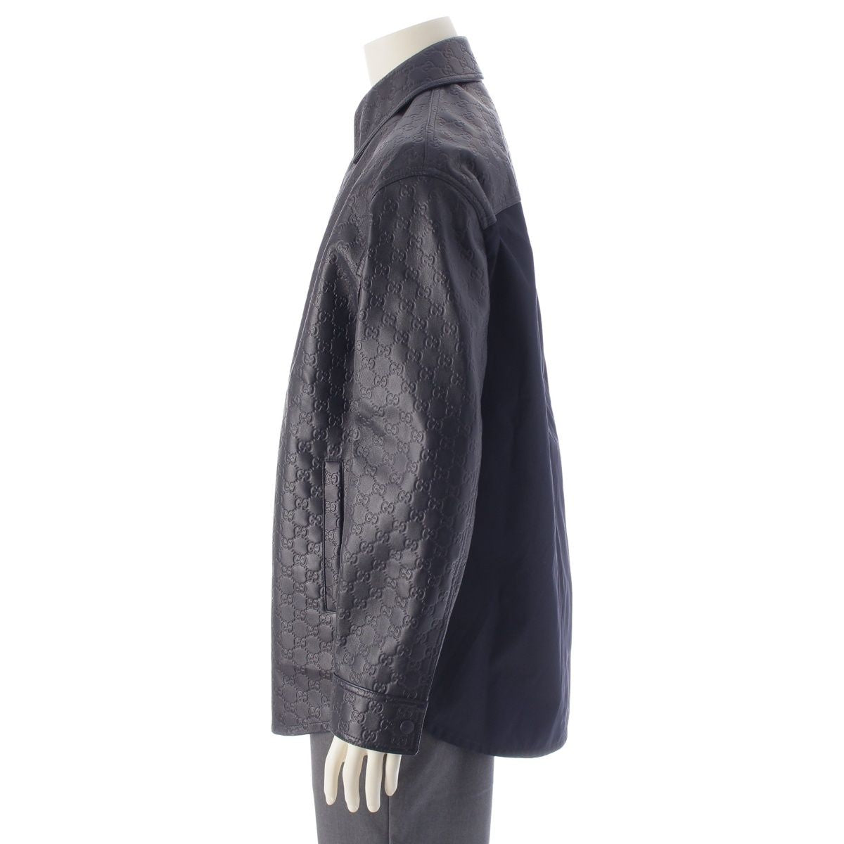 Gucci 2025AW 833460 Leather GG Guccissima Jacket Navy 46