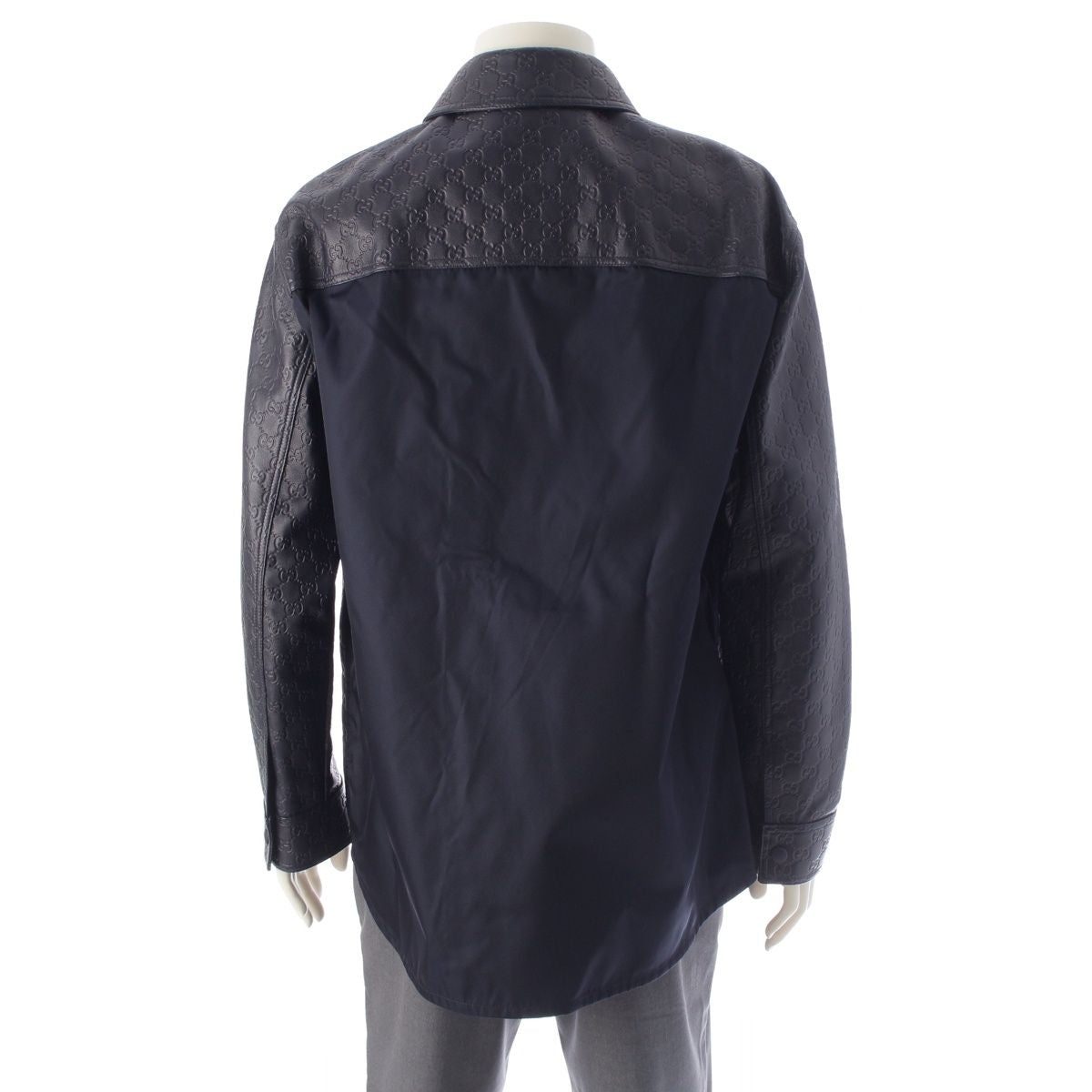 Gucci 2025AW 833460 Leather GG Guccissima Jacket Navy 46