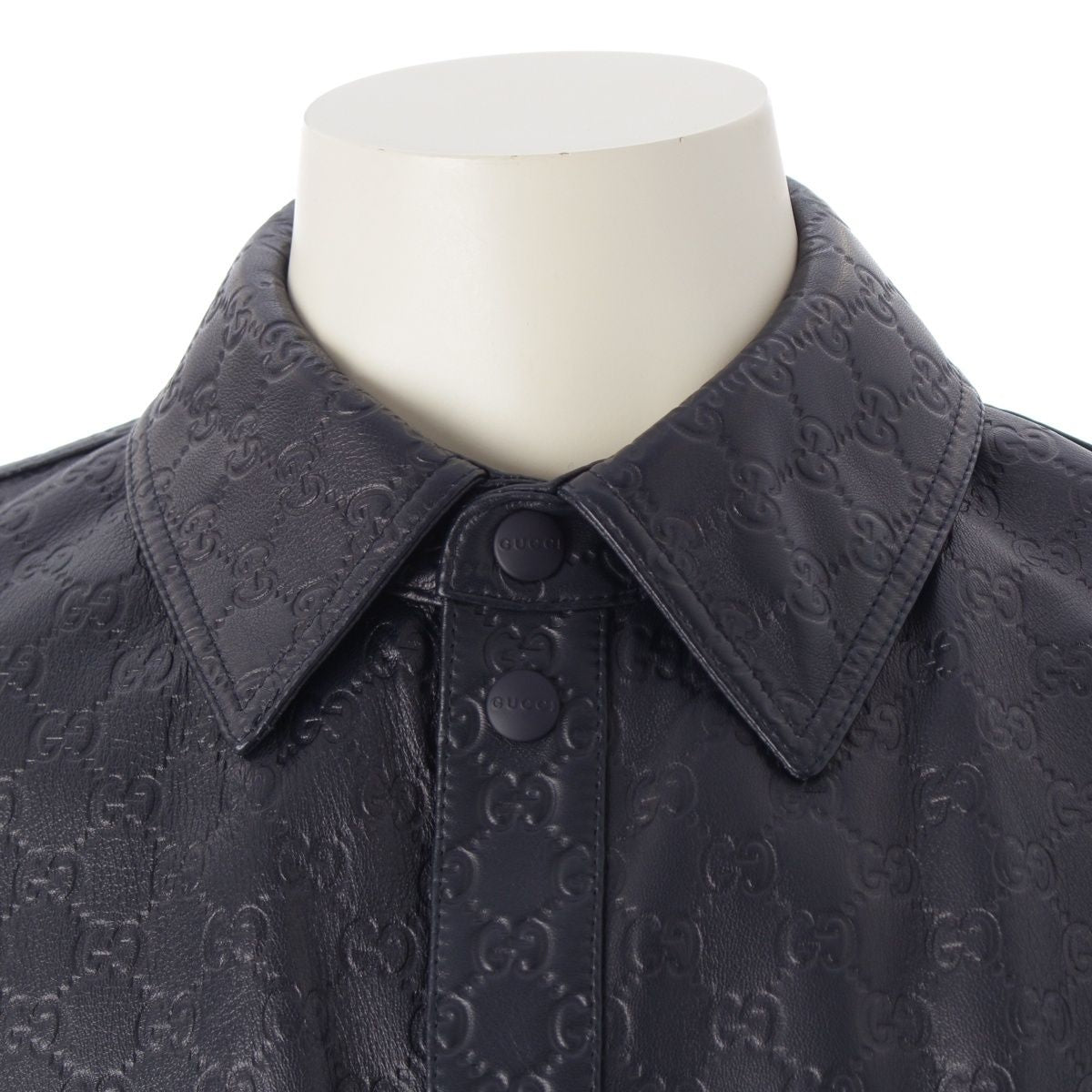 Gucci 2025AW 833460 Leather GG Guccissima Jacket Navy 46