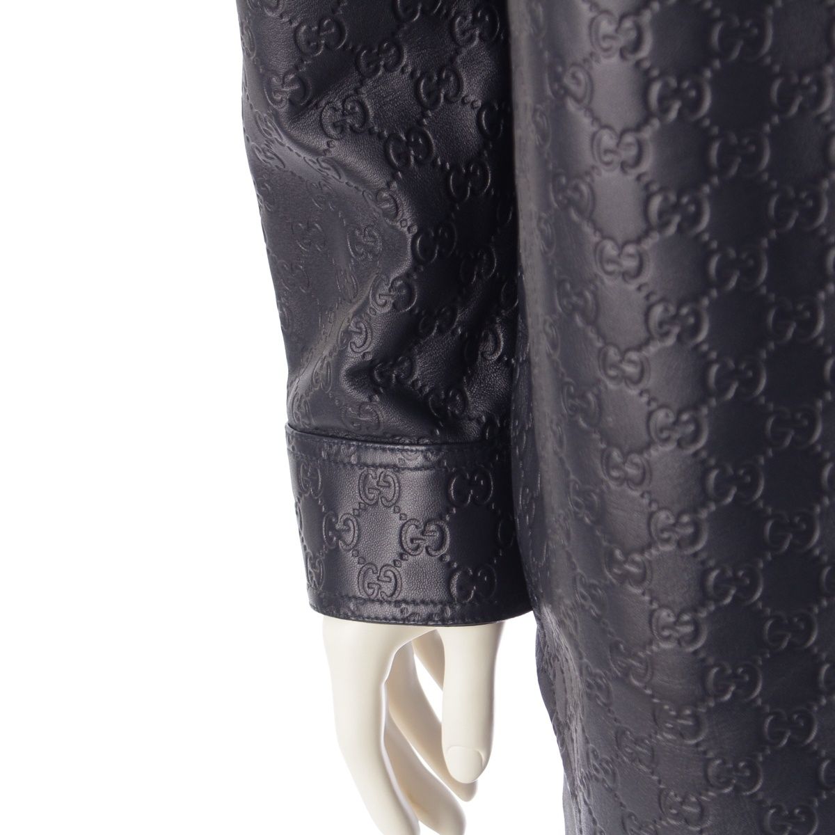 Gucci 2025AW 833460 Leather GG Guccissima Jacket Navy 46