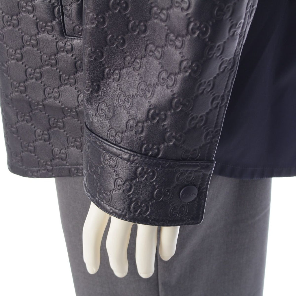 Gucci 2025AW 833460 Leather GG Guccissima Jacket Navy 46