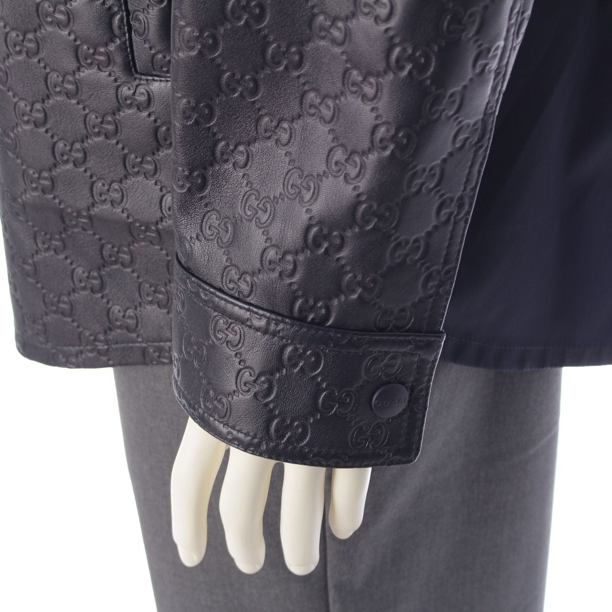 Gucci 2025AW 833460 Leather GG Guccissima Jacket Navy 46