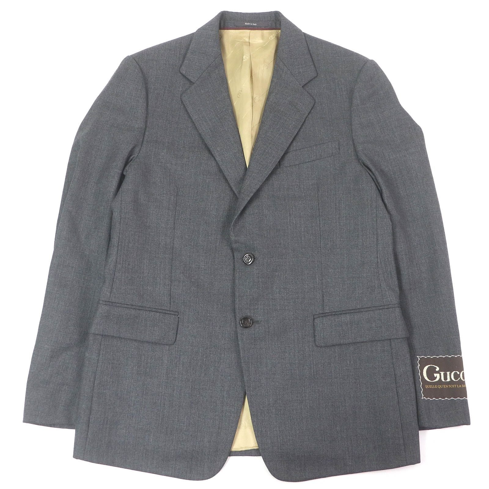 GUCCI Logo Patch Single Breasted Tailored Blazer Wool Grey Size 50