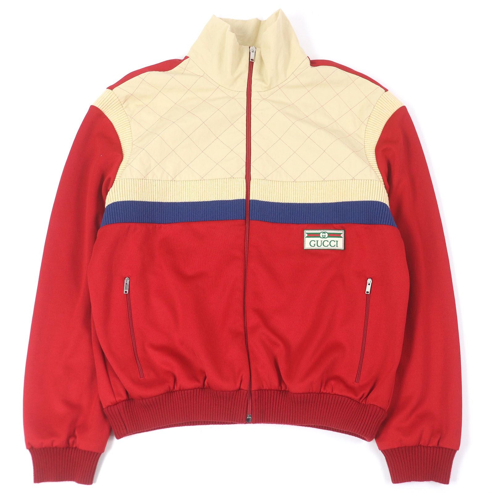GUCCI Logo Patch Line Design Track Jacket Jersey Red Ivory Size M
