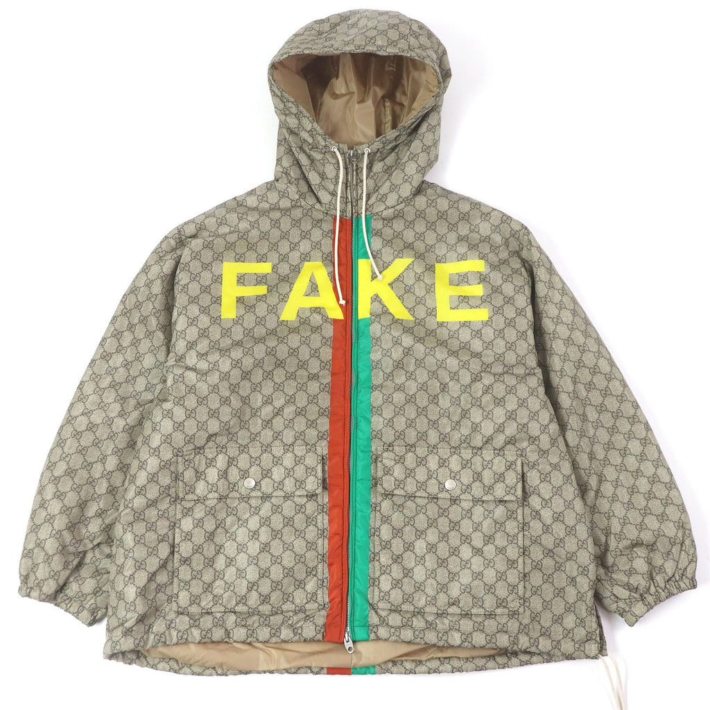 GUCCI 20AW GG Logo All-Over FAKE NOT Print Web Line Nylon Jacket Beige Size 48