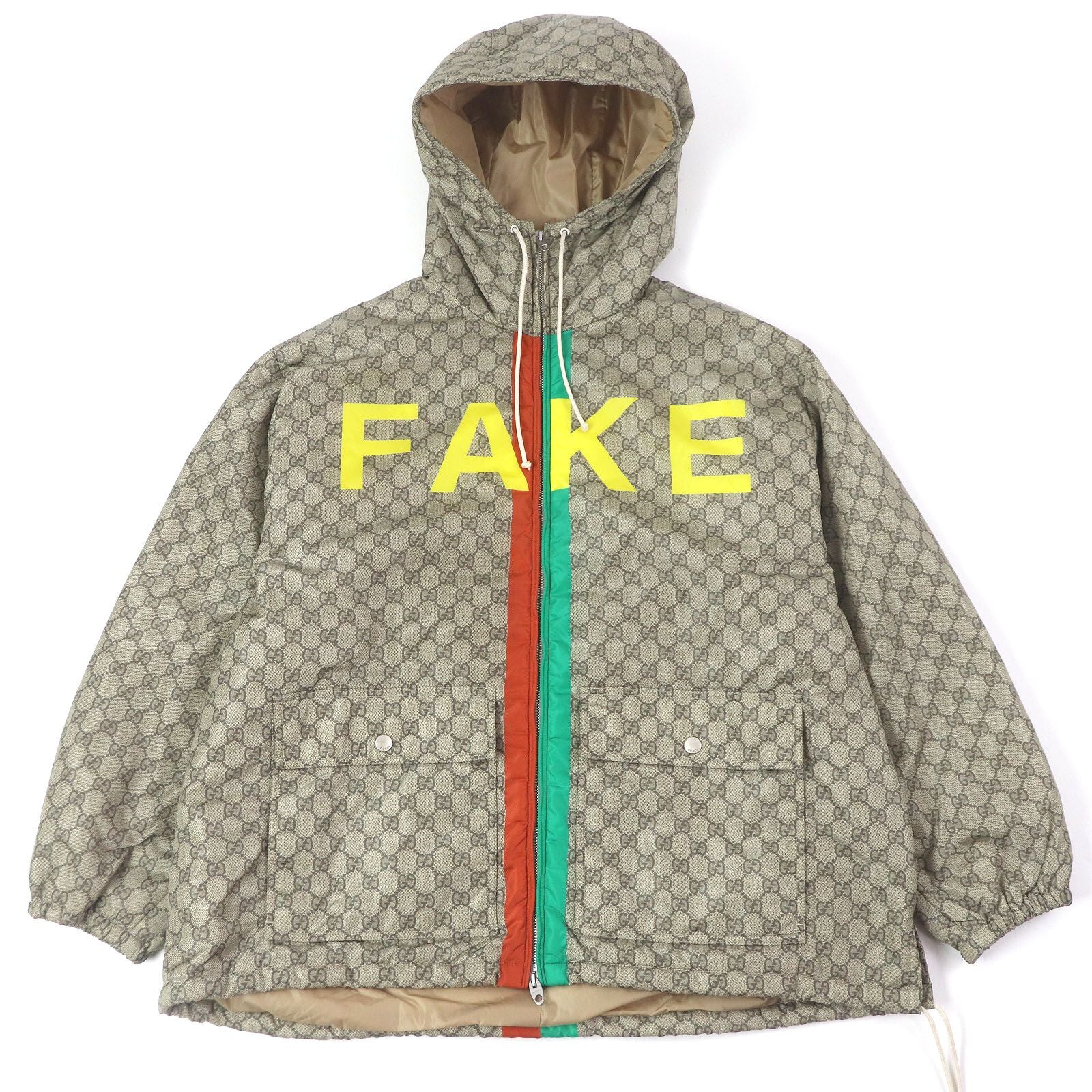 GUCCI 20AW GG Logo All-Over FAKE NOT Print Web Line Nylon Jacket Beige Size 48