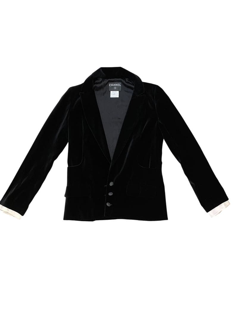 Chanel 04A Velvet Chain Tailored Jacket Black 38