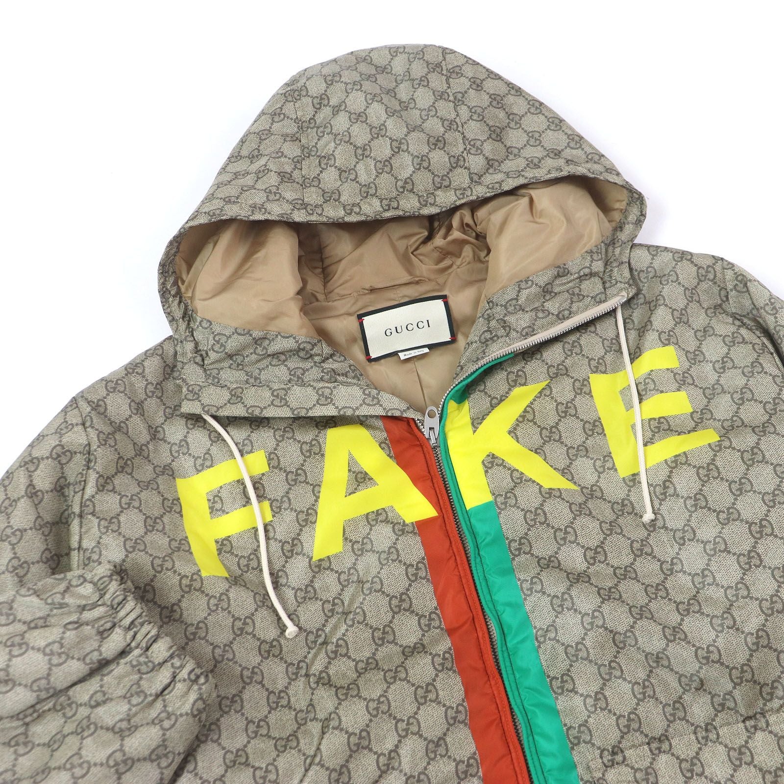 GUCCI 20AW GG Logo All-Over FAKE NOT Print Web Line Nylon Jacket Beige Size 48