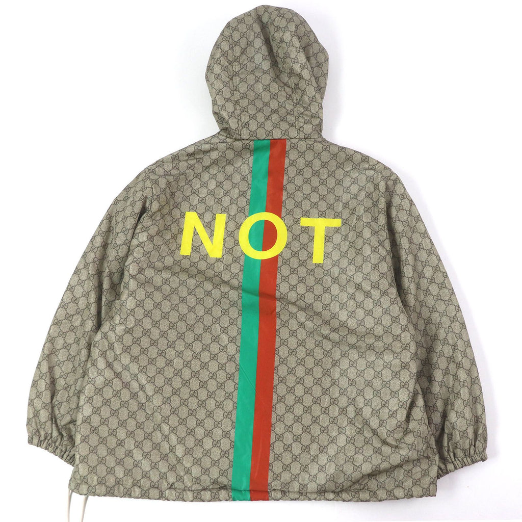 GUCCI 20AW GG Logo All-Over FAKE NOT Print Web Line Nylon Jacket Beige Size 48