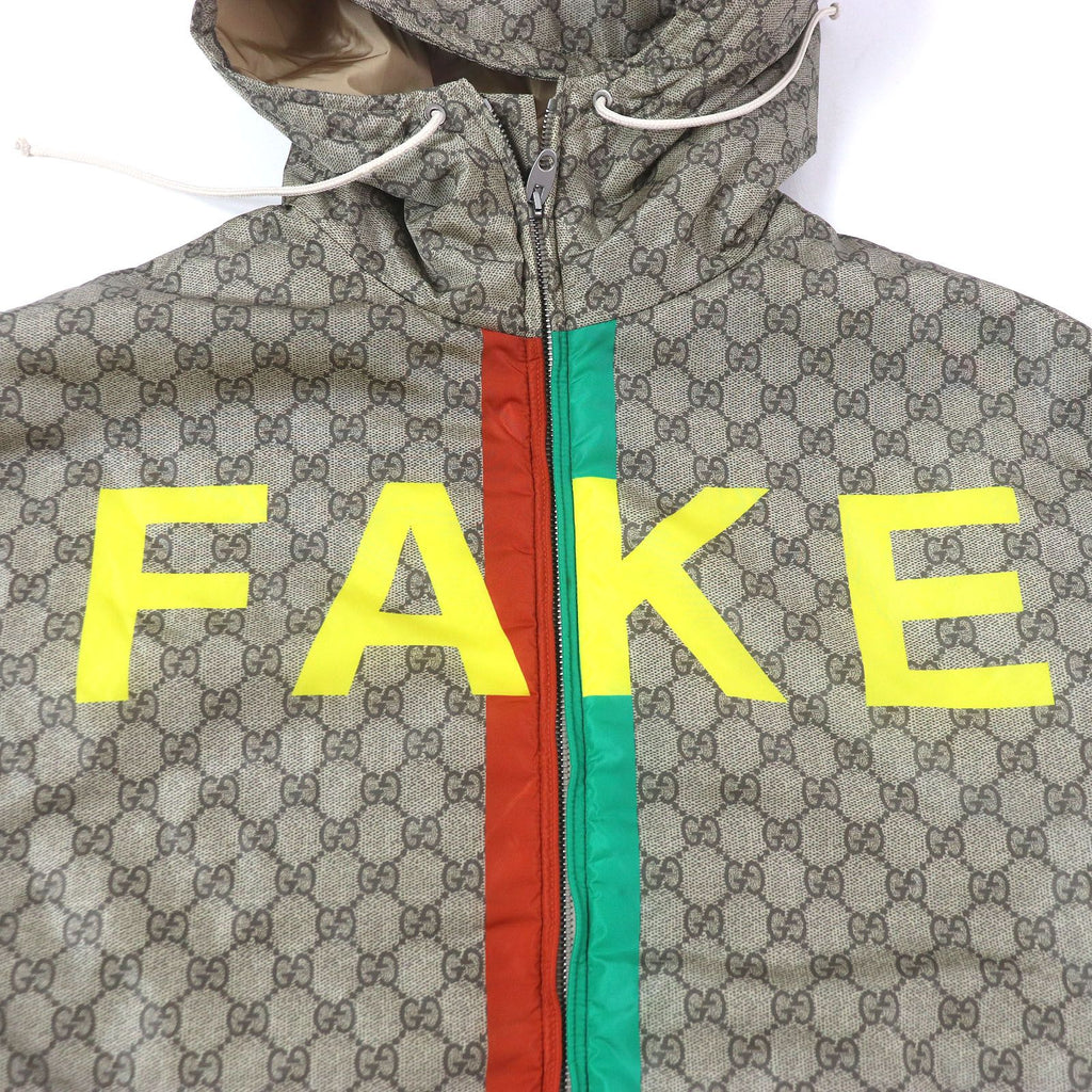 GUCCI 20AW GG Logo All-Over FAKE NOT Print Web Line Nylon Jacket Beige Size 48