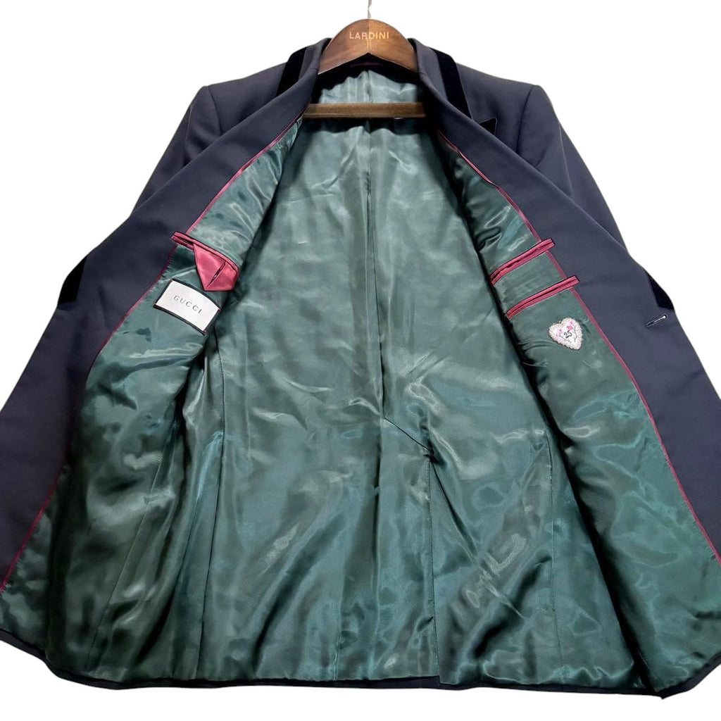 GUCCI Tuxedo Jacket Pants Trousers Suit Setup Peacock Embroidery Size 50