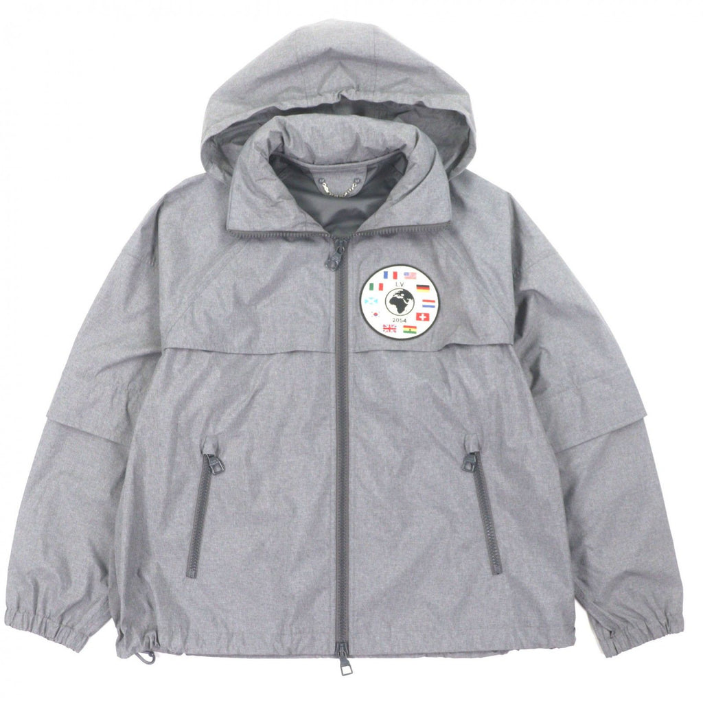 Louis Vuitton HHB99W Flag Patch Double Zip 2WAY Poly Hooded Jacket Grey 46