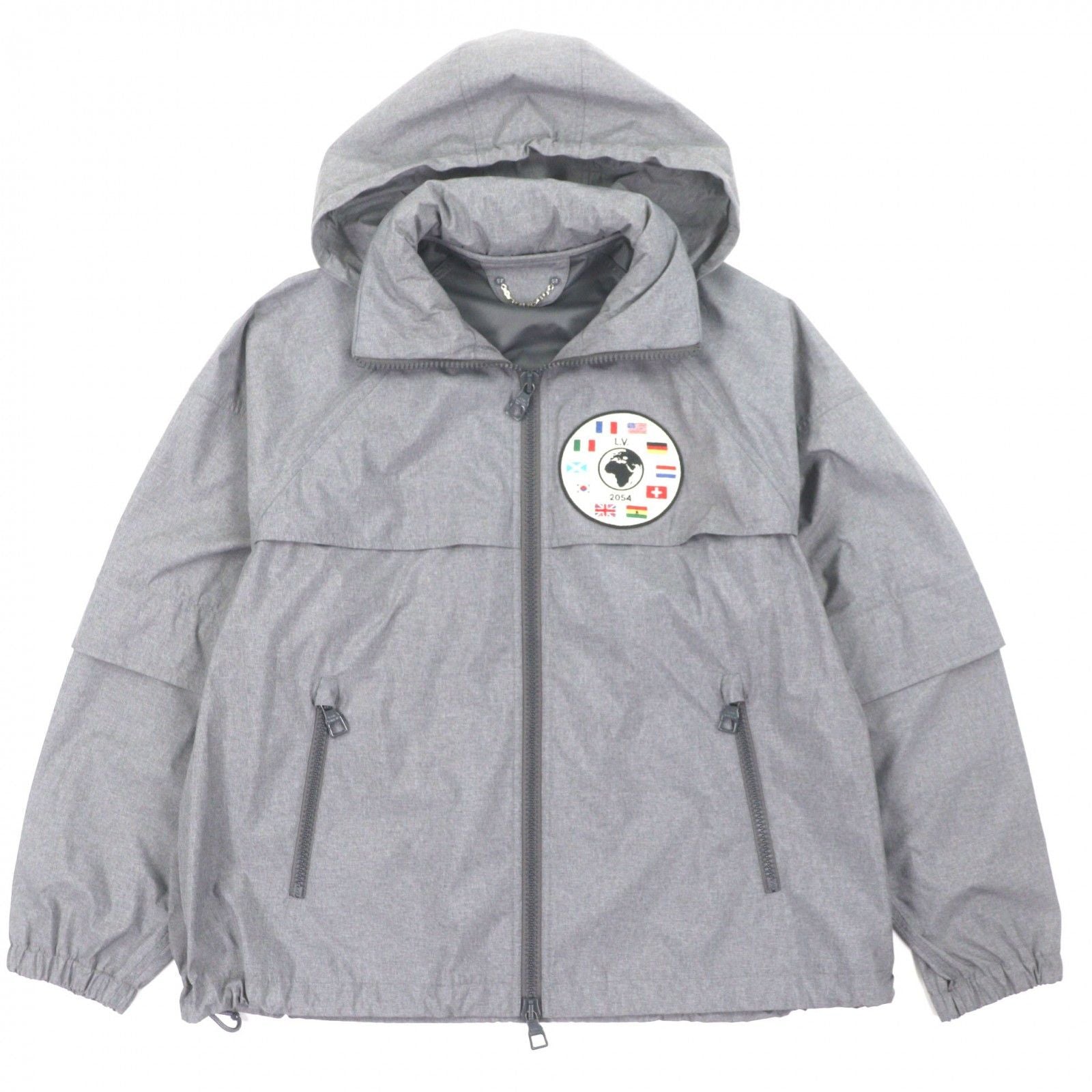 Louis Vuitton HHB99W Flag Patch Double Zip 2WAY Poly Hooded Jacket Grey 46