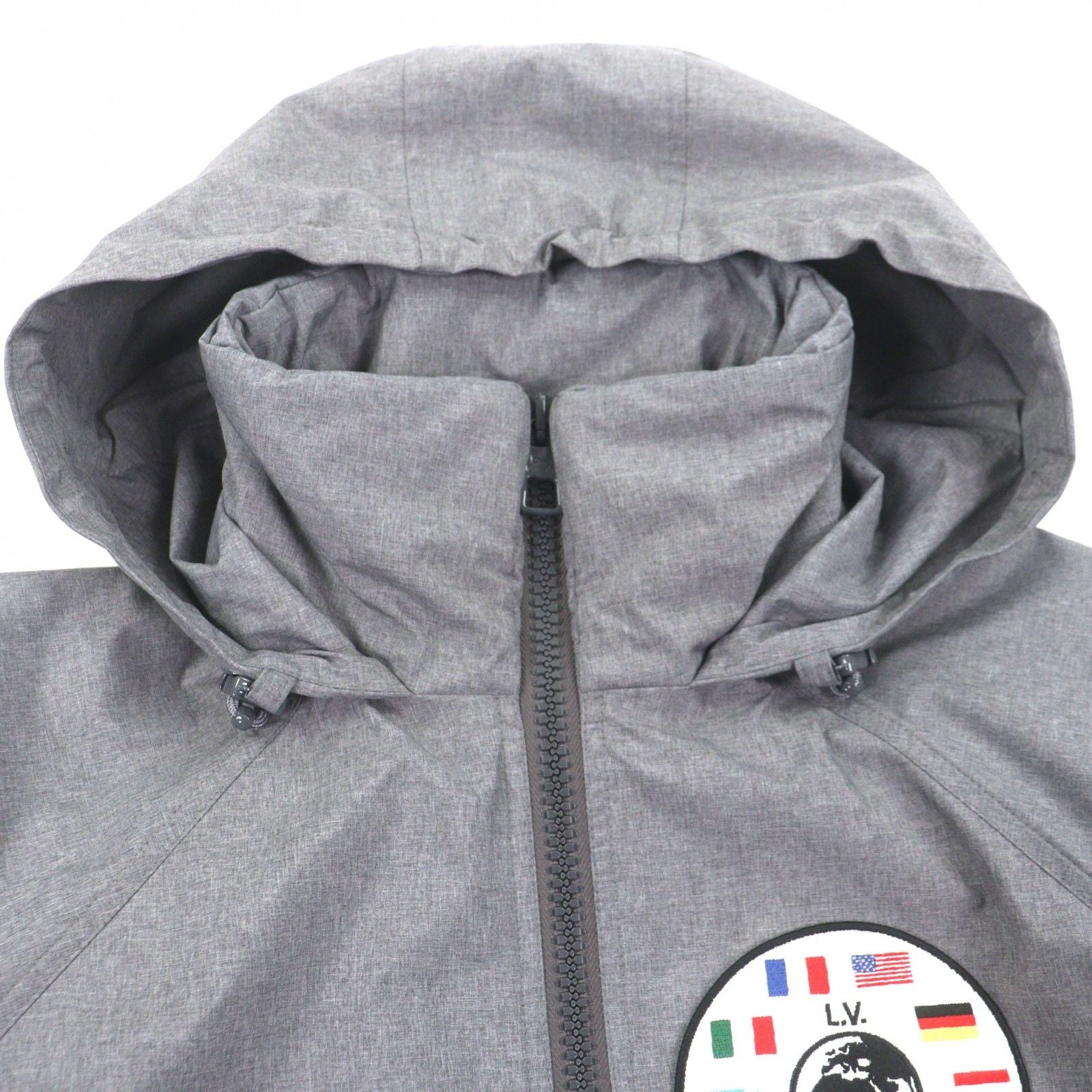 Louis Vuitton HHB99W Flag Patch Double Zip 2WAY Poly Hooded Jacket Grey 46