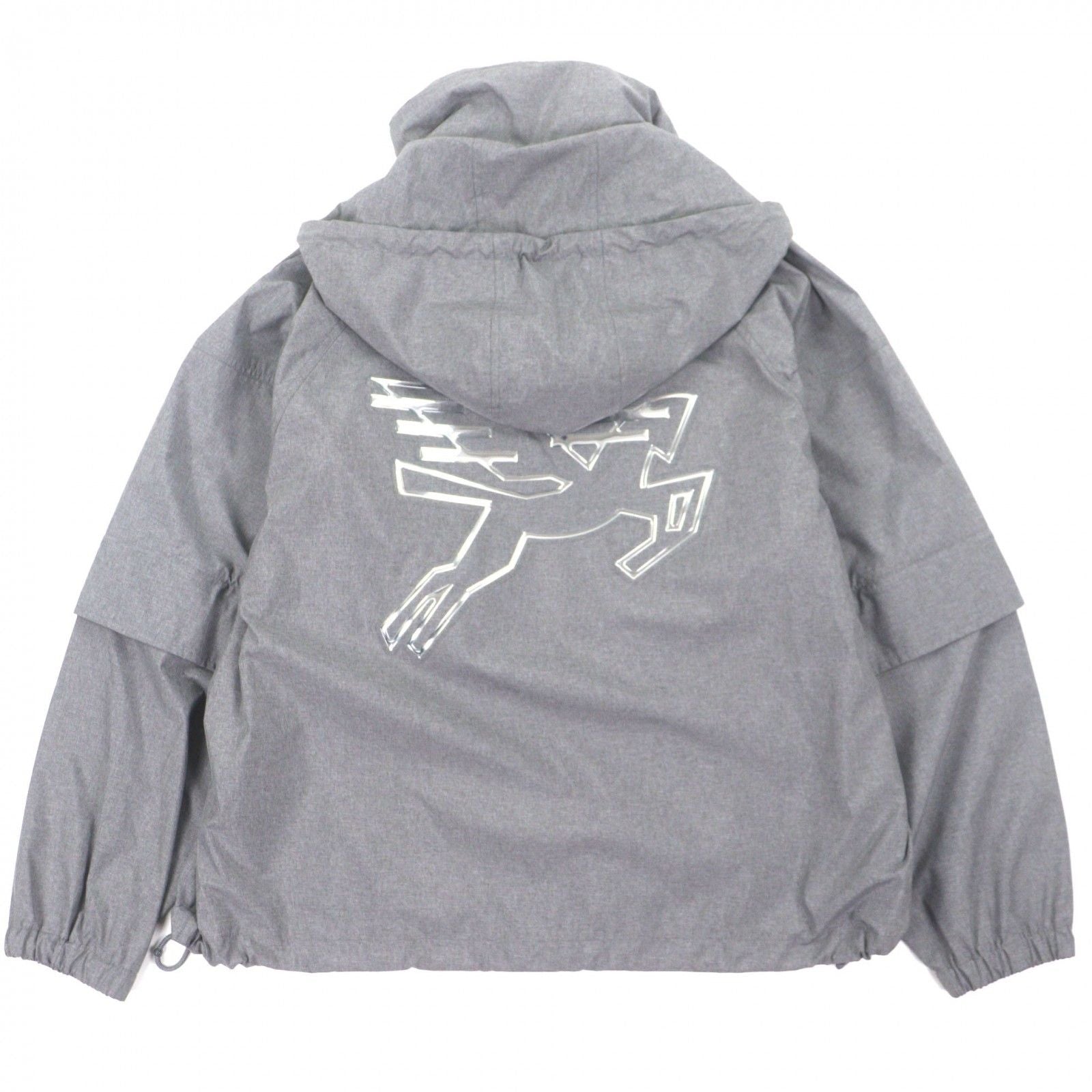 Louis Vuitton HHB99W Flag Patch Double Zip 2WAY Poly Hooded Jacket Grey 46
