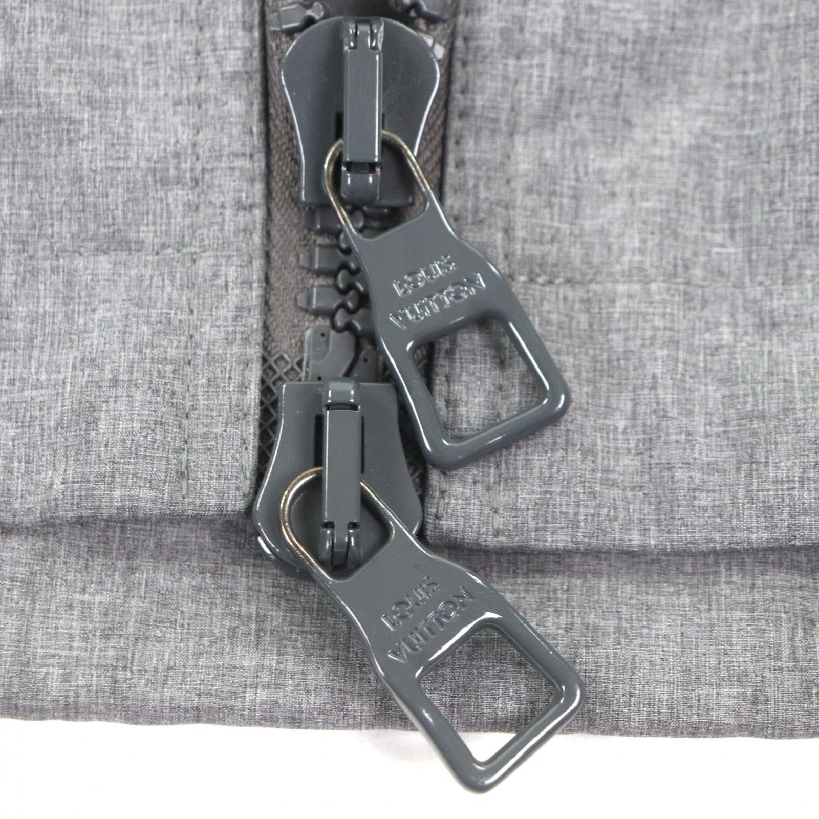 Louis Vuitton HHB99W Flag Patch Double Zip 2WAY Poly Hooded Jacket Grey 46
