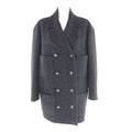 CHANEL P71167 Silk Lining Rhinestone Coco Mark Button Double Breasted Coat Black