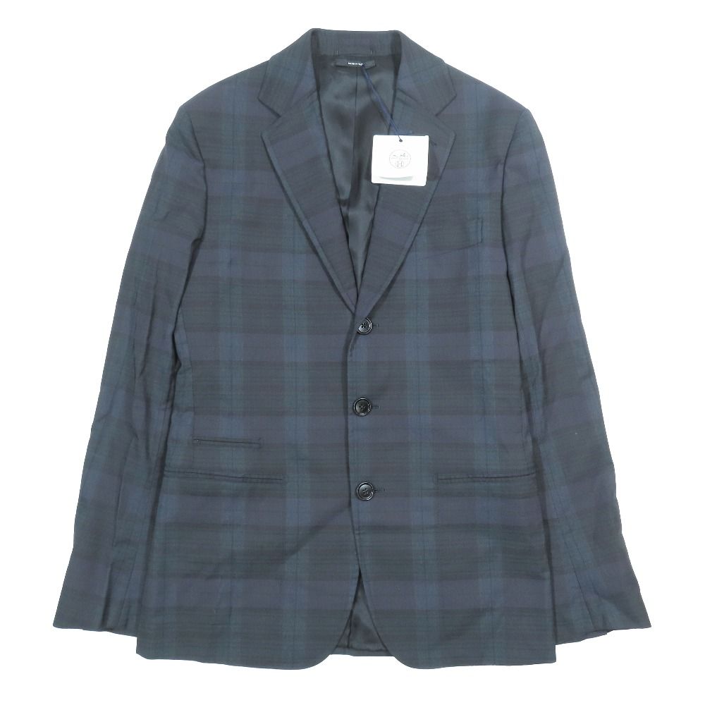 Hermès Check Nylon Blend Wool 3B Tailored Jacket Blazer Black Green 46