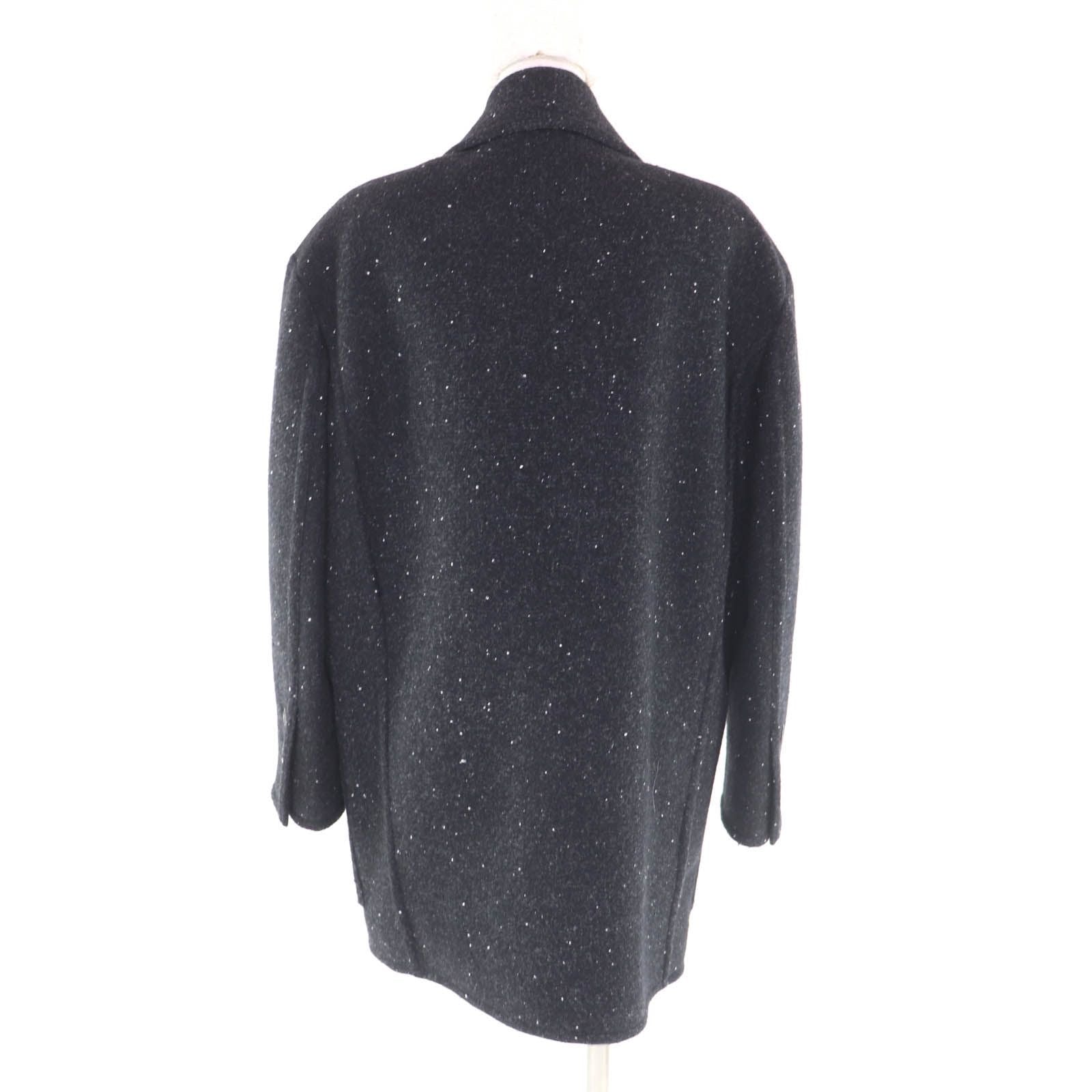 CHANEL P71167 Silk Lining Rhinestone Coco Mark Button Double Breasted Coat Black