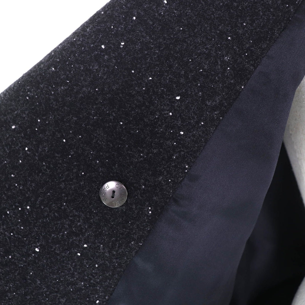 CHANEL P71167 Silk Lining Rhinestone Coco Mark Button Double Breasted Coat Black