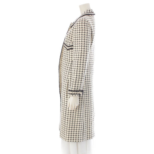 CHANEL 2000 Tweed Wool Mohair Alpaca Long Coat P16301 Black White