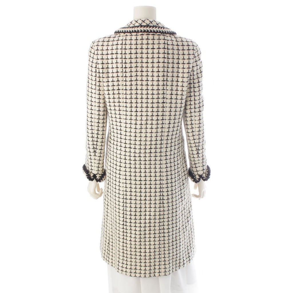 CHANEL 2000 Tweed Wool Mohair Alpaca Long Coat P16301 Black White