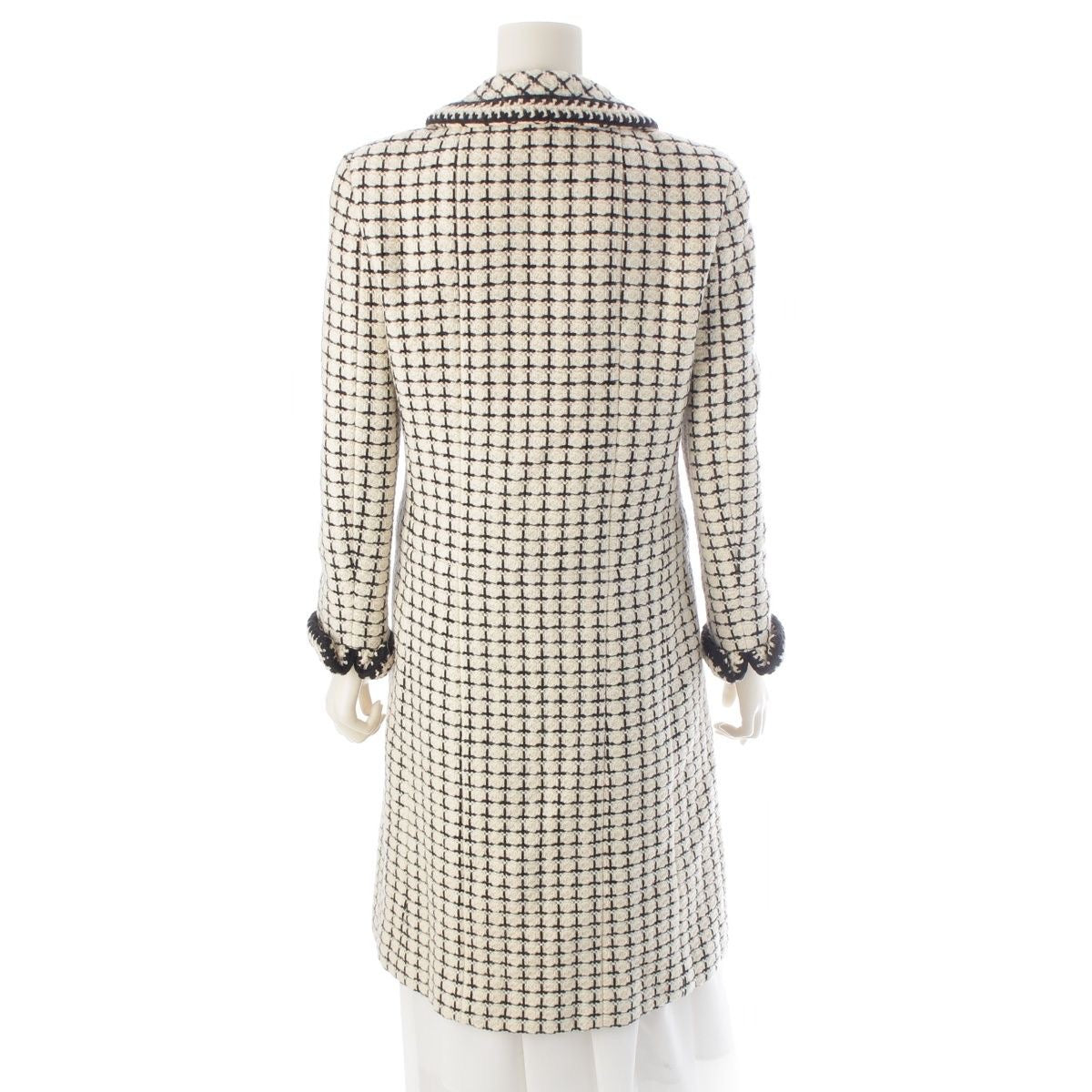 CHANEL 2000 Tweed Wool Mohair Alpaca Long Coat P16301 Black White
