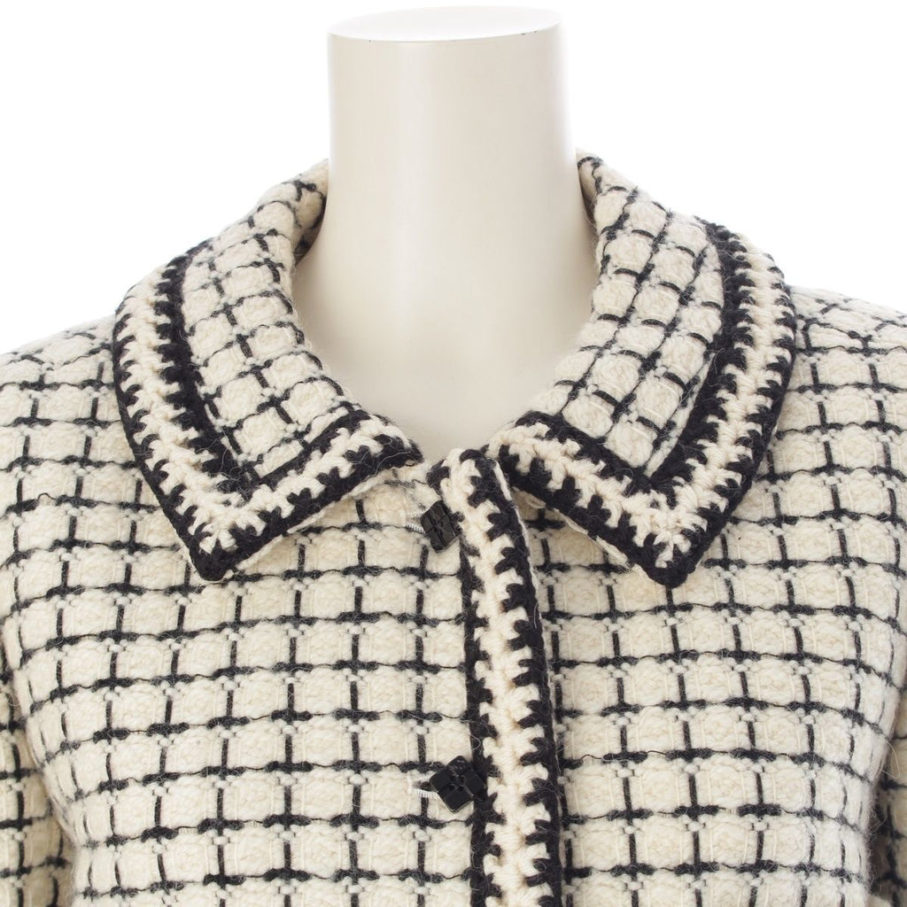CHANEL 2000 Tweed Wool Mohair Alpaca Long Coat P16301 Black White