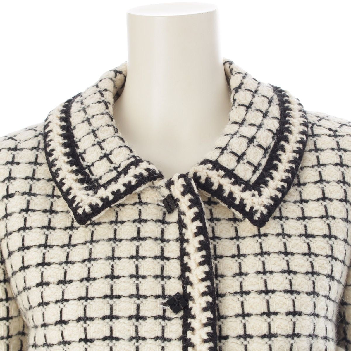 CHANEL 2000 Tweed Wool Mohair Alpaca Long Coat P16301 Black White