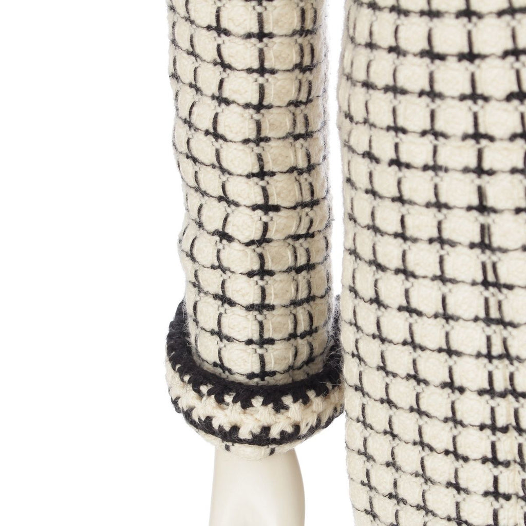 CHANEL 2000 Tweed Wool Mohair Alpaca Long Coat P16301 Black White