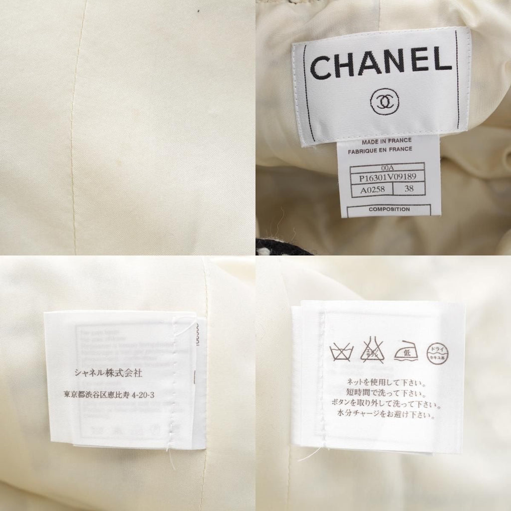 CHANEL 2000 Tweed Wool Mohair Alpaca Long Coat P16301 Black White