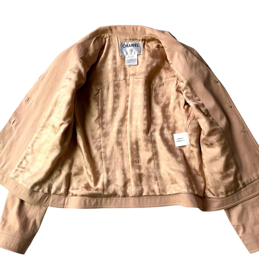 CHANEL Cotton Tailored Jacket Coco Button Silk Lining Size 42